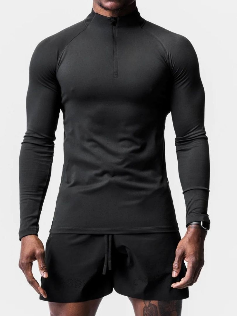 Winter Training Gym Running T Shirts Fleece Men's High Neck Compression Half Zip Sweatshirt Long Sleeve Fitness Top with Zip