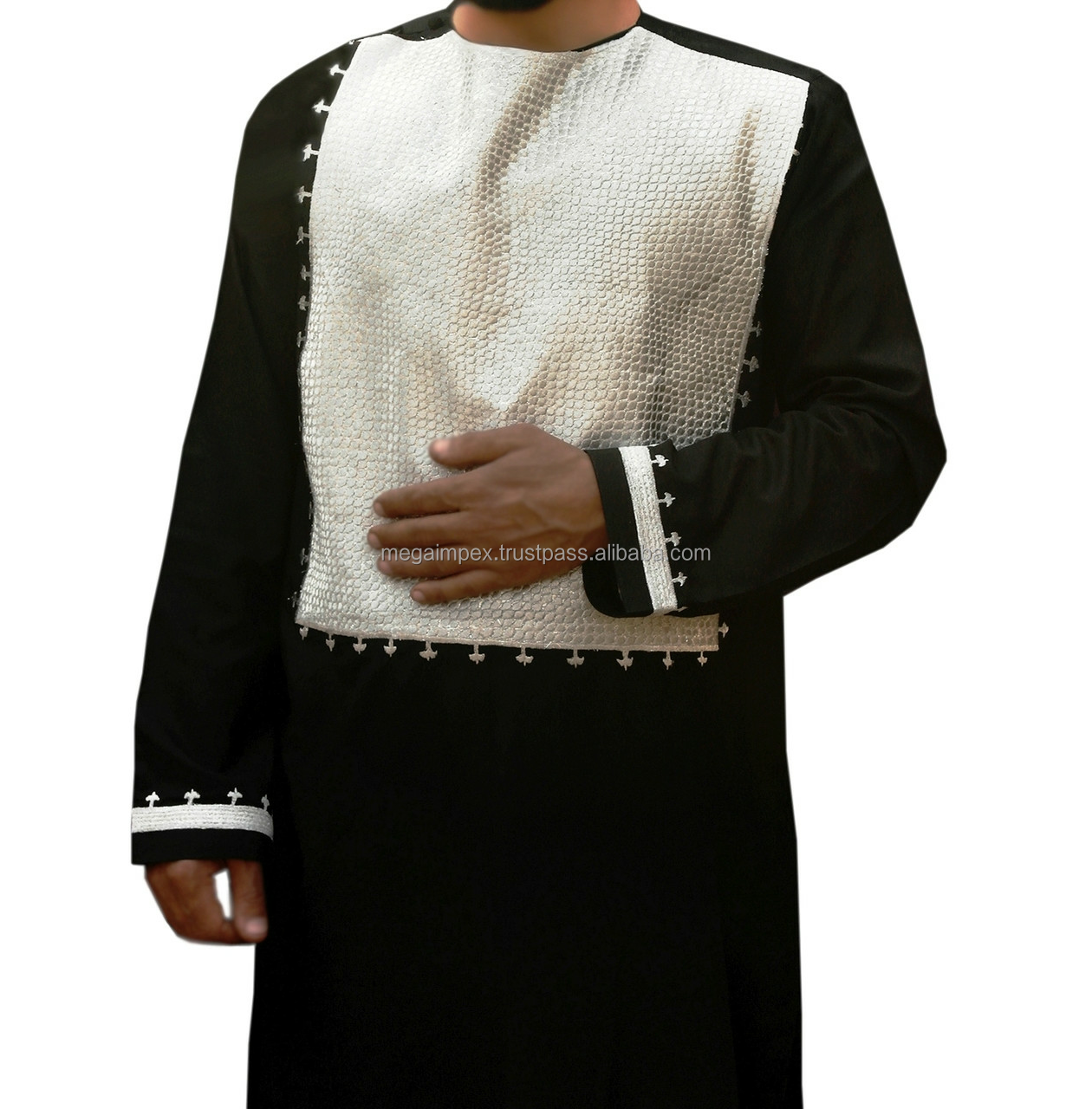 Ethnic Kuchi Handmade Tribal Traditional Embroidery Casual Cotton Men's Afghani Salwar Kameez Long Sleeve Solid Color Ankle