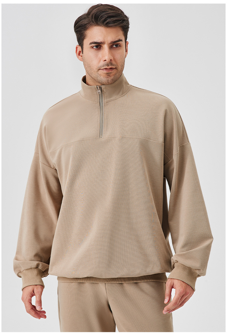 Men's Autumn and Winter Sports Hoodie with Loose Stand up Collar, Running Long Sleeves, Half Zipper, Casual Training and Fitness Clothing