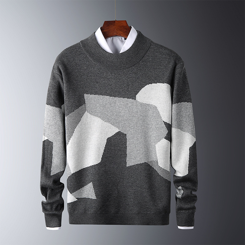 Nnr Knitwear Autumn Winter White Round Neck Long Sleeve Jacquard Sweater for Men