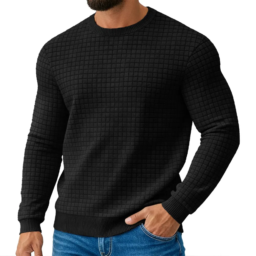Long-Sleeved Men's T-Shirt with a Loose Checkered Pattern and a Heavyweight Casual Base Layer Men's Jacquard Men's Wear