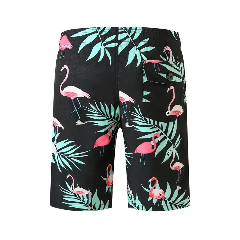 Men Flamingo Printing Loose Plus Size Swimming Surf Beach Shorts Detail 4