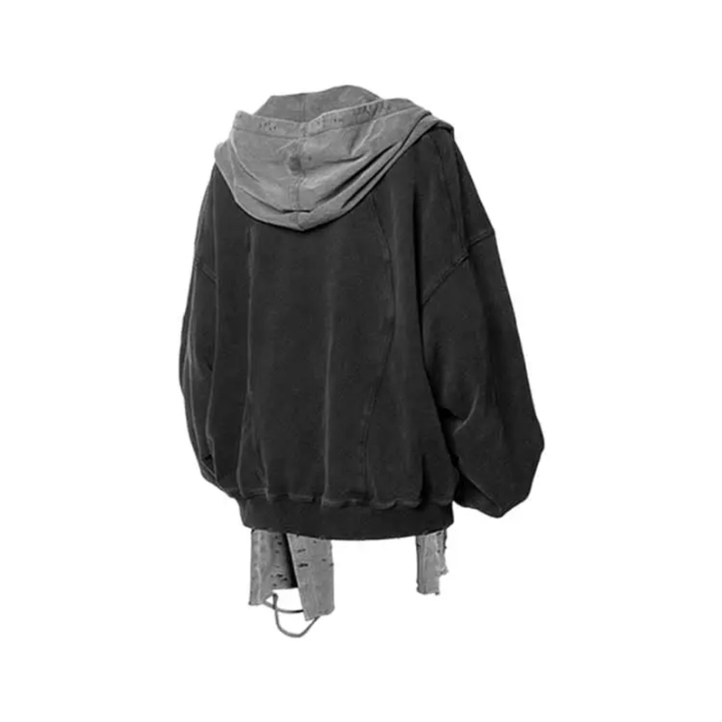 Custom Spring Flannel Scarf Turban Double Hood 420 GSM High Quality Heavyweight Vintage Acid Wash Zip up Hoodie Men
