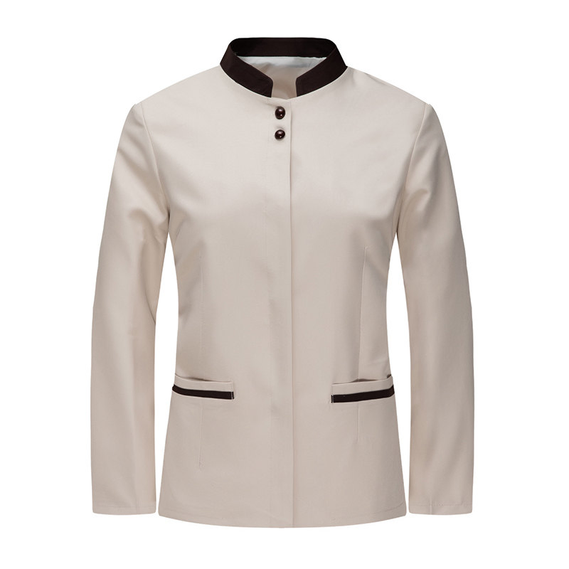 Men's Stand Collar Two-Button Hotel Staff Cleaning Workwear Housekeeping Uniform