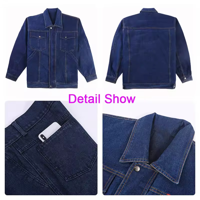 Wholesale Custom Men Thicken Workwear Clothing Safety Reflective Denim Jacket Uniforms