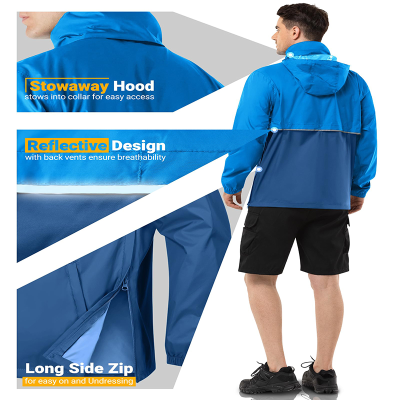 Men's Waterproof Rain Outdoor Jacket with Hood Fishing Poncho Coat Rain Jacket for Hiking Jacket Windproof Jacket