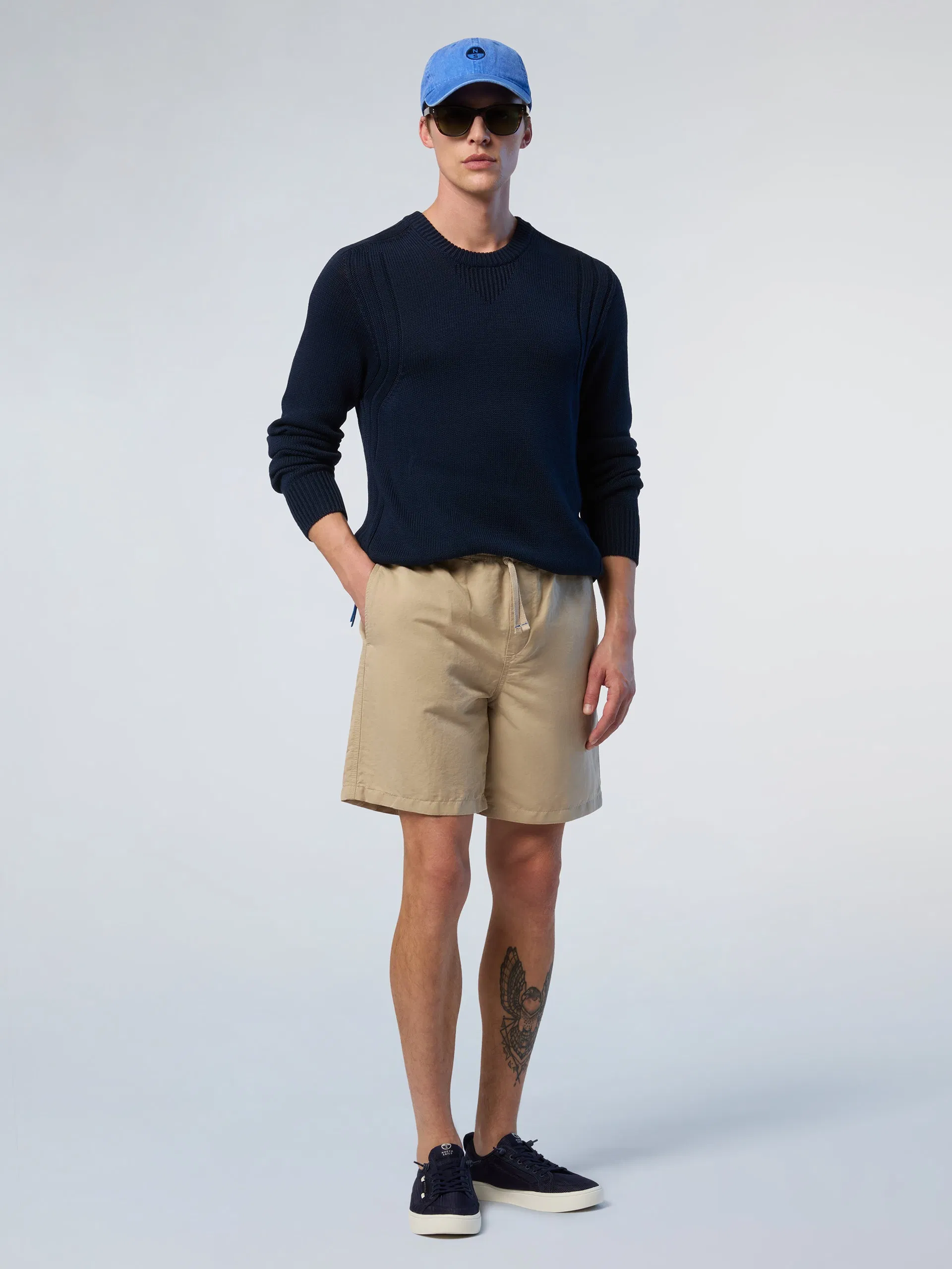 Men Waffle Knit Crew Neck Long Sleeve Sweater Casual Breathable Pullover Knitwear