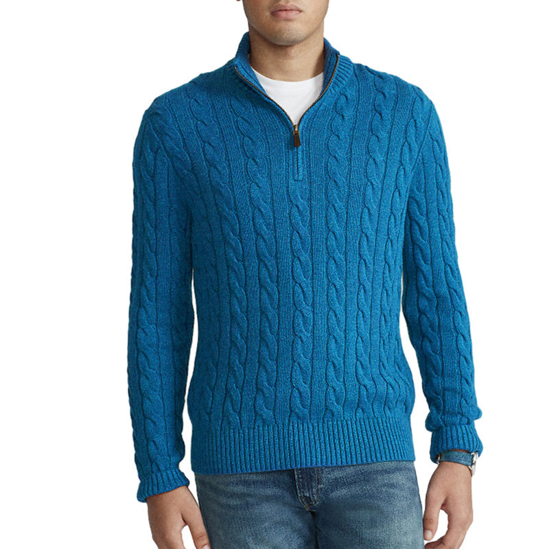 Cashmere Turtleneck Jacquard Knitwear Sweatshirt Custom Men High Neck Wool Cable Half Quarter Zip up Pullover Knit Sweater