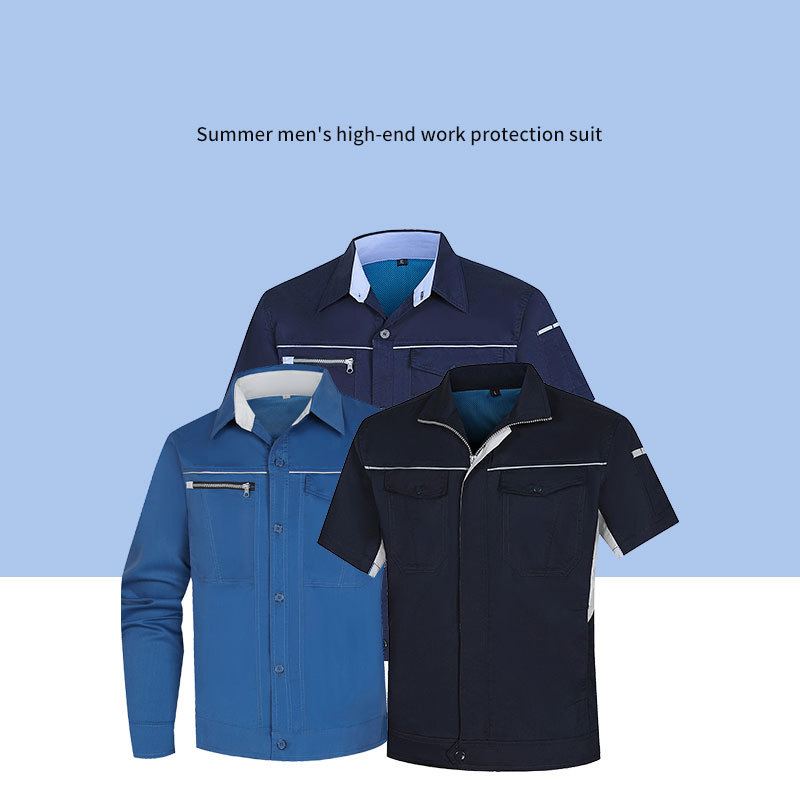Versatile Cotton Summer Men's High-End Work Protection Suit Workwear with Thin Wear-Resistant and Anti-Static Short-Sleeved Workwear