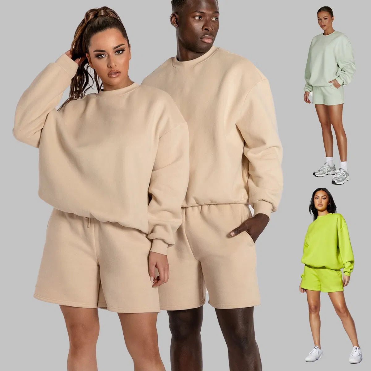 360g Wholesale Custom Men Fleece Designer Clothing Plain Printing Embroidery Plus Size Oversized Loose Blank Women Unisex Sweashirt Sweat Shorts Set Tacksuit