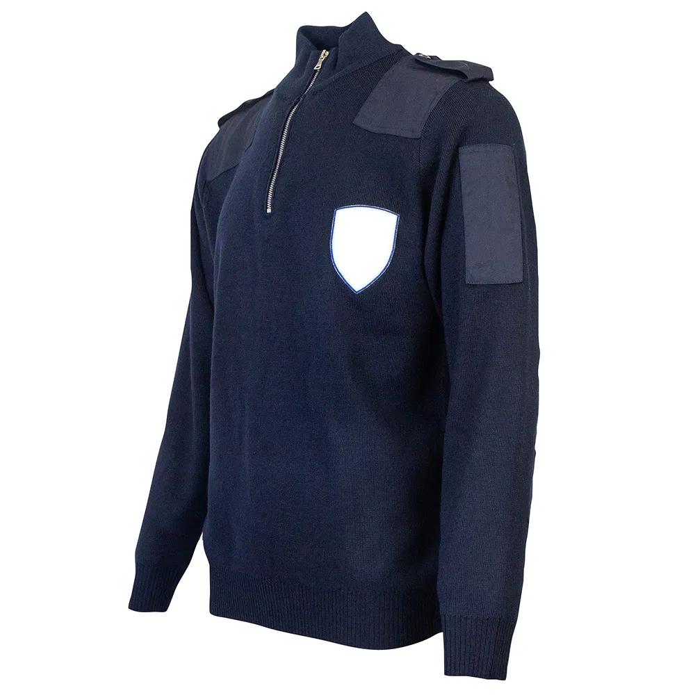Men's Long Sleeve Half Zip Stand Collar Pullover Knitwear Fleece Lined Thickened Warm Sweater Security Patrol Uniform