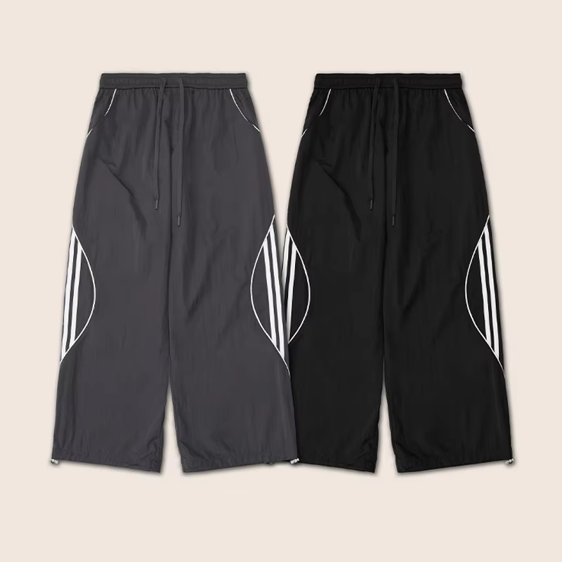 Lightweight 300GSM 40%Nylon Wholesale Windbreak Track Sports Pants Straight Wide Leg Streetwear Casual Pants Trousers Men