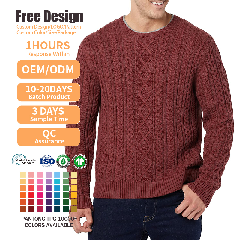 Knitwear Factory Wholesale Elegant Men's Pullover Sweater 100% Cotton with Custom Logo