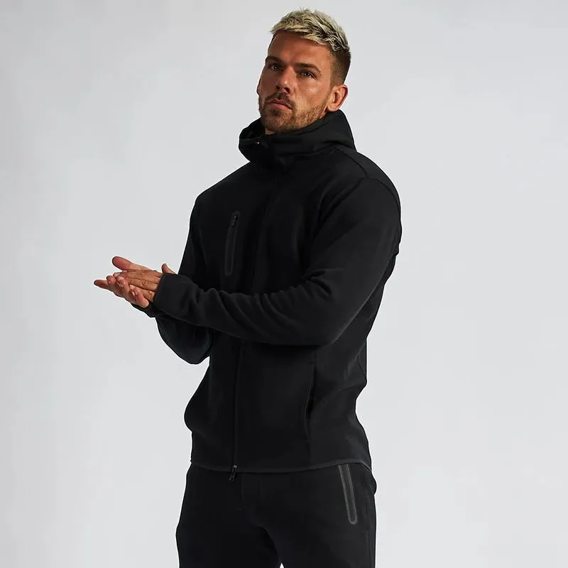 Spring and Autumn New Cotton Men's Zipper Hooded Top Fashion Men's Jacket Solid Color Zipper Pocket Casual Wear