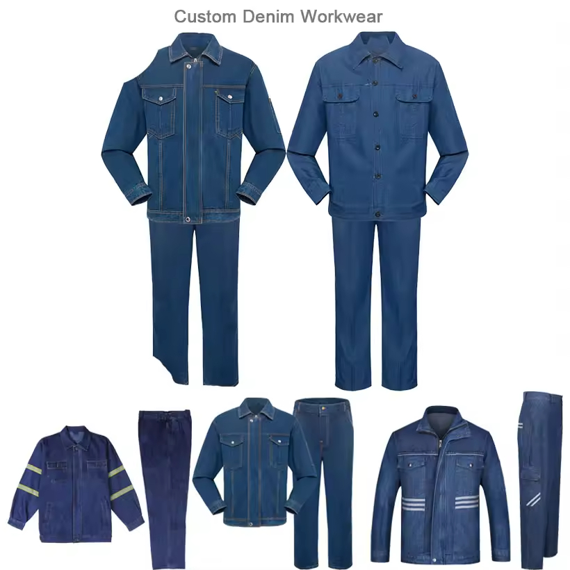 Wholesale Custom Men Thicken Workwear Clothing Safety Reflective Denim Jacket Uniforms