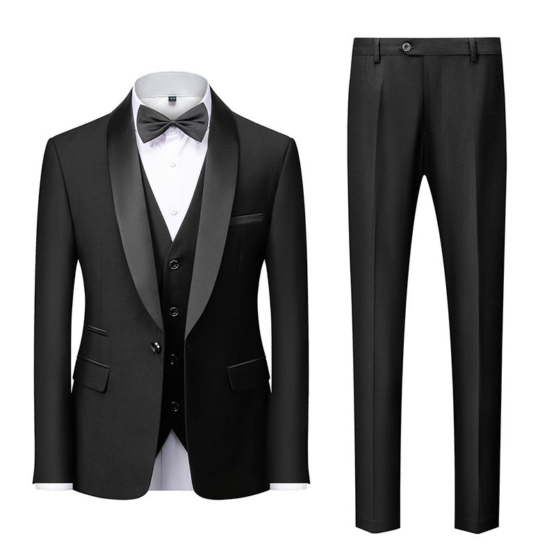 Wholesale Men's 3 Pieces Business Suits Elegant Solid Slim Fit Double Breasted Beaded Party Blazer Vest Pants Set Dinner Suit