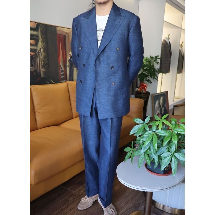 Reasonable Price Business Men's Blazer Suit Blue Solid Lapel Slim Fit Business Bespoke Suit for Men