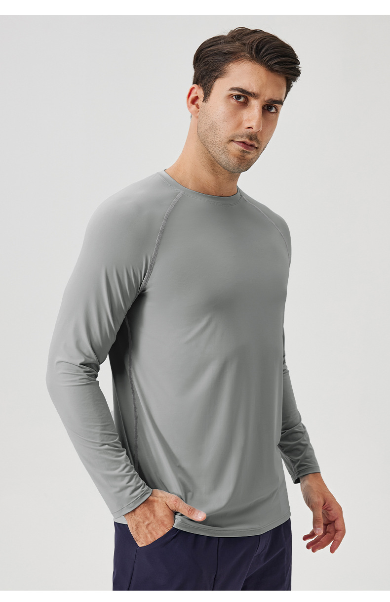 Men's Ice Silk Sunscreen Sports Long Sleeve T-Shirt Loose Breathable Cool Outdoor Running Fitness Long Sleeve Top