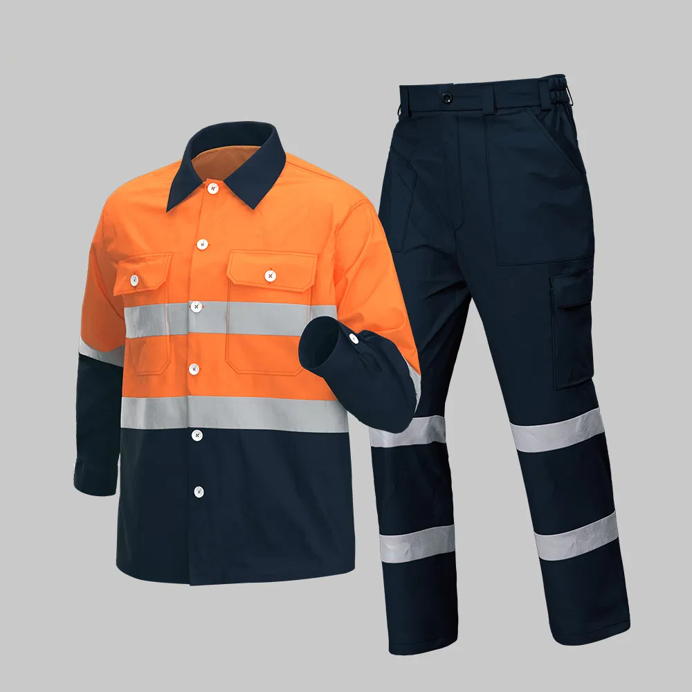 Summer Hi Vis Work Clothes Reflective Strips Men 100% Cotton Workwear