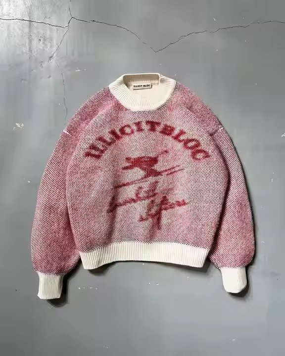 Custom Make Men Sweaters Jacquard Pattern Pullover Knitwear Crew Neck Cotton Oversized Style Long Sleeves Knit Sweater