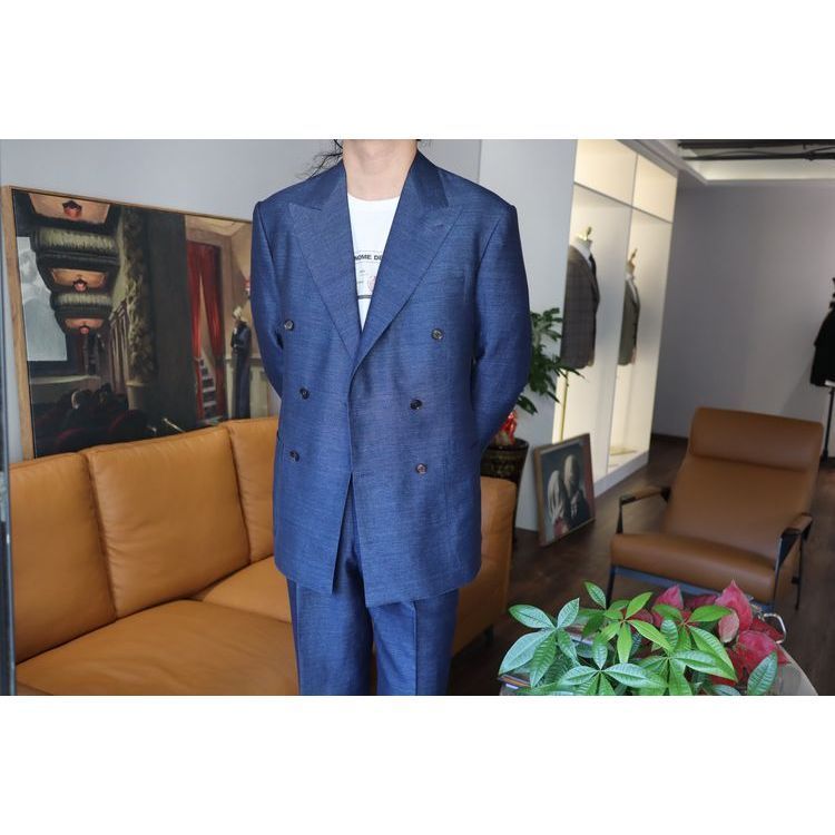 Reasonable Price Business Men's Blazer Suit Blue Solid Lapel Slim Fit Business Bespoke Suit for Men