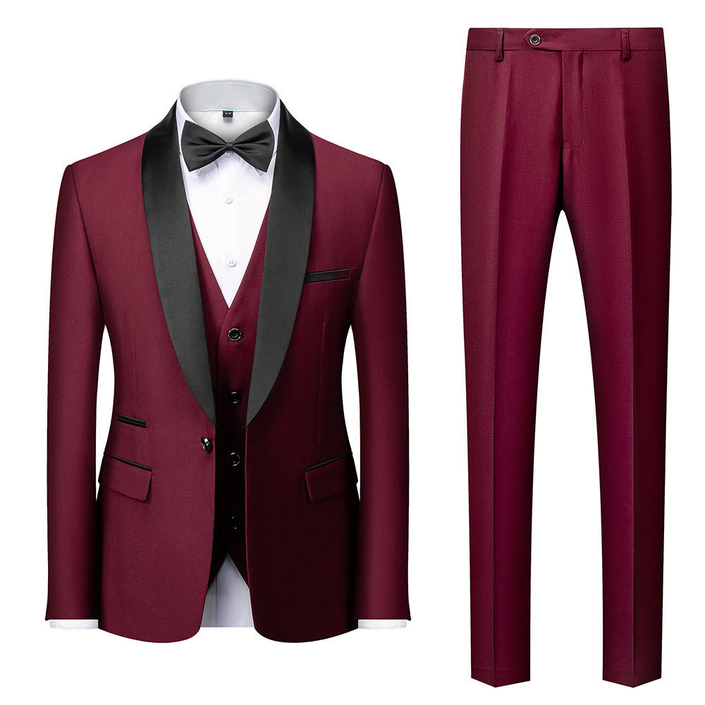 Wholesale Men's 3 Pieces Business Suits Elegant Solid Slim Fit Double Breasted Beaded Party Blazer Vest Pants Set Dinner Suit