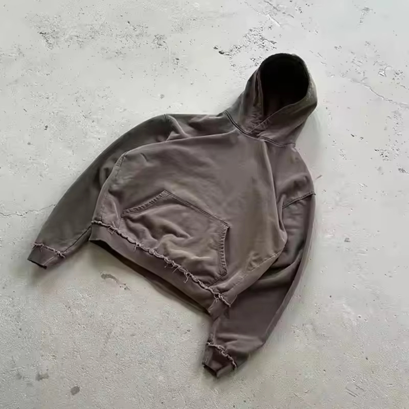 Custom Streetwear Washed Hoodies Mens Blank Black 450GSM French Terry Vintage Distressed Acid Wash Zip up Hoodie Men