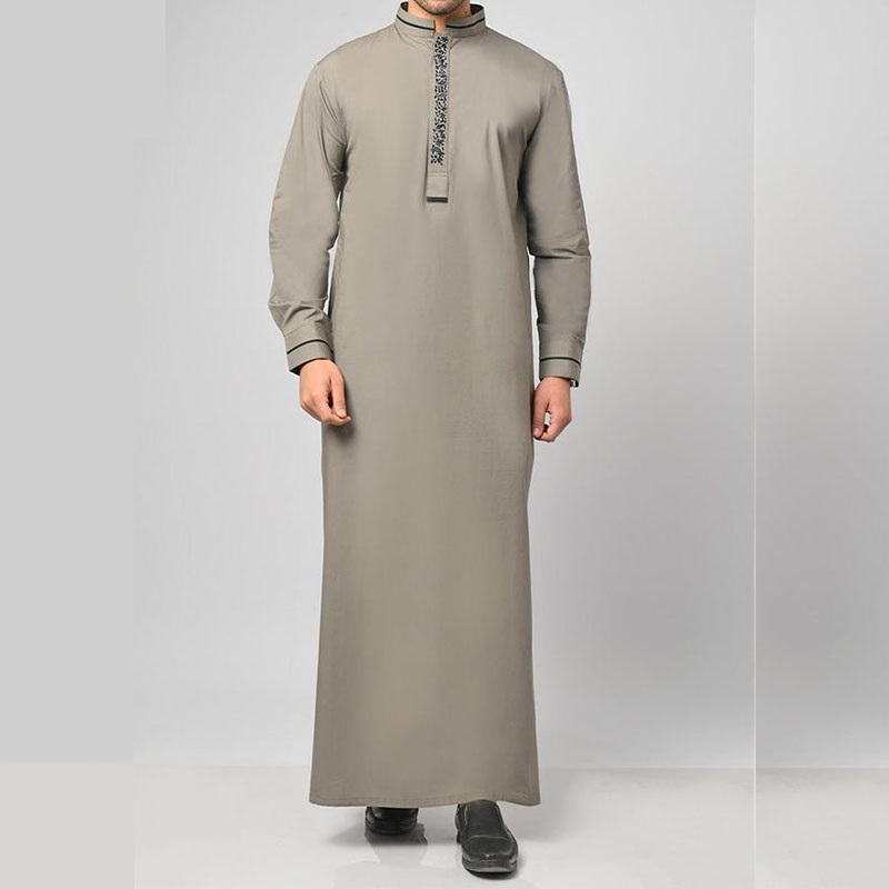 High Quality Traditional Embroidery Designed Men's Thobe Custom Stand Collar Islamic Clothing Men's Thobe