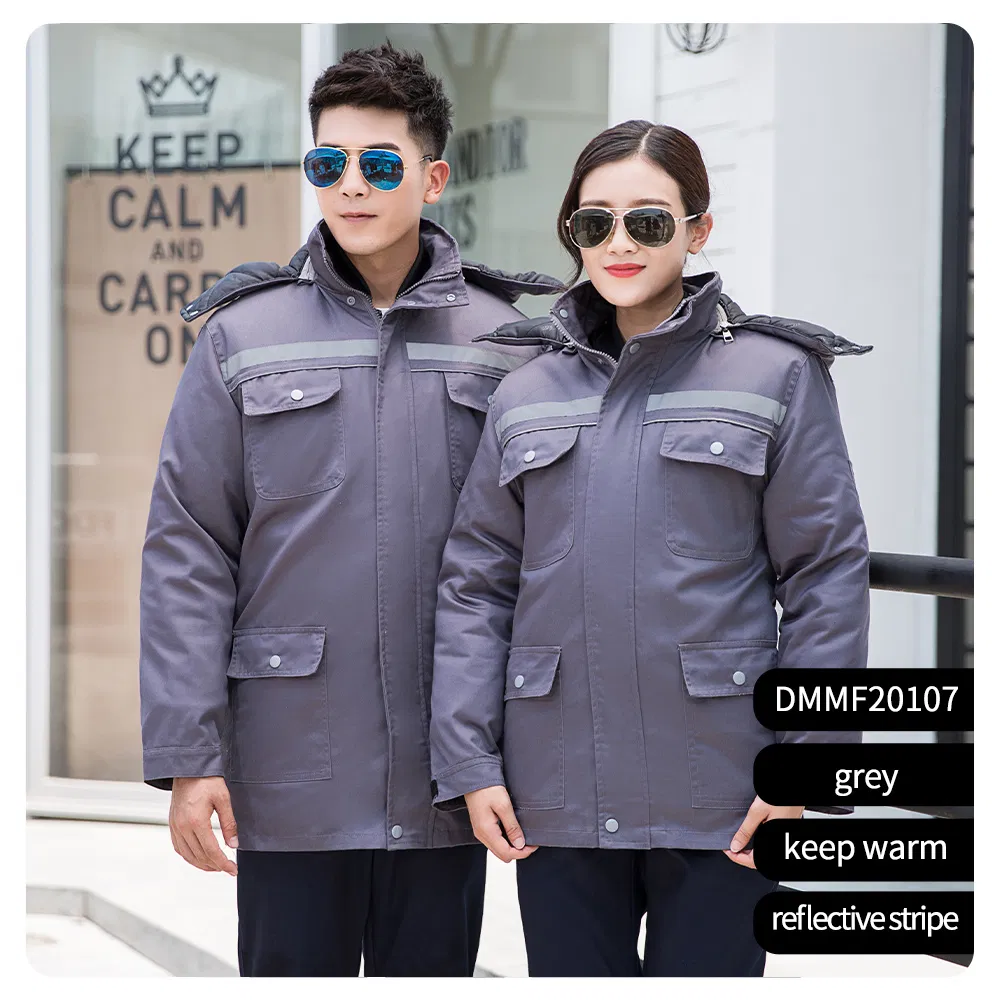 Winter Work Jackets Reflective Strips Factory Supply Thicken Detachable Hooded Outdoor Work Clothes for Men Worker Jacket Coat