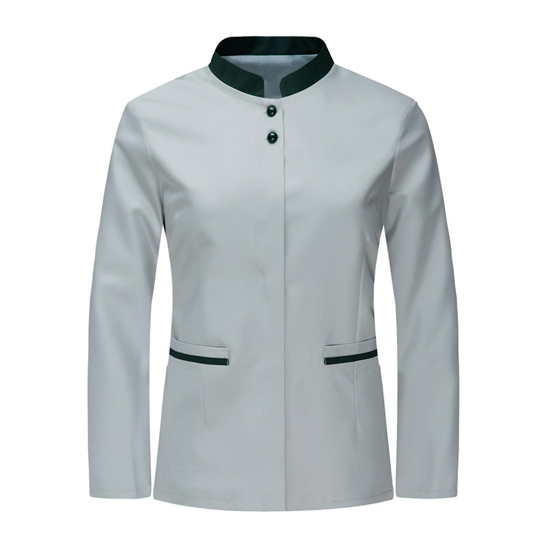 Men's Stand Collar Two-Button Hotel Staff Cleaning Workwear Housekeeping Uniform