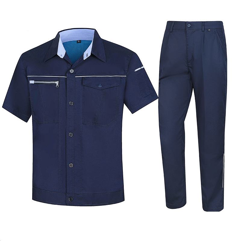 Versatile Cotton Summer Men's High-End Work Protection Suit Workwear with Thin Wear-Resistant and Anti-Static Short-Sleeved Workwear