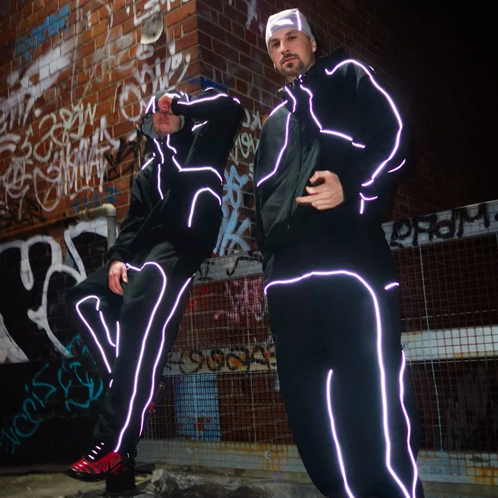 Custom Sportswear Two Piece Pant and Jacket Jogger Set Waterproof Zipper Reflective Nylon Track Suit Windbreaker Tracksuit Men