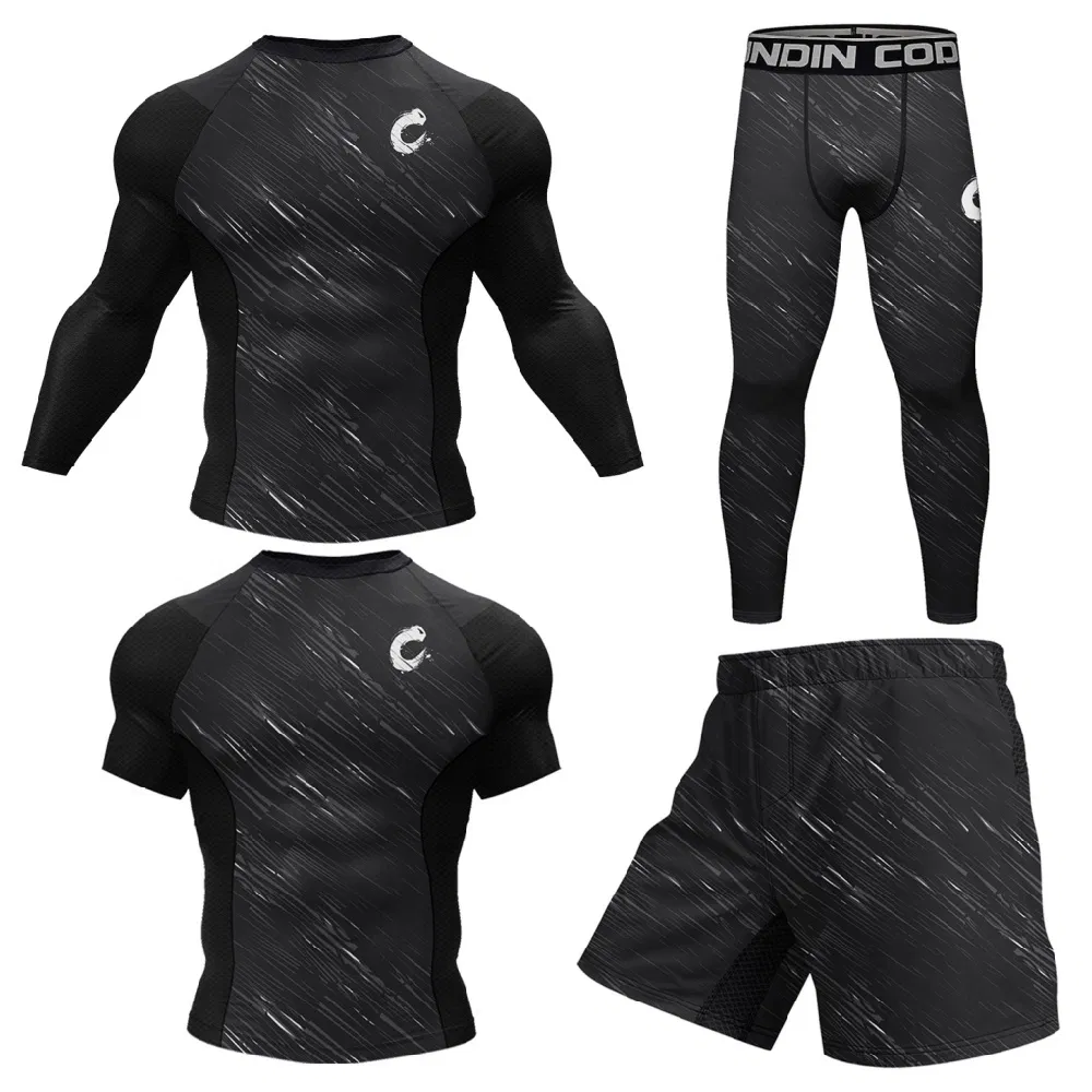 Men's Athletic 4-Piece Set Running and Fitness Clothing Custom 3D Digital Prints Outdoor Gym Wear for Muscular Men
