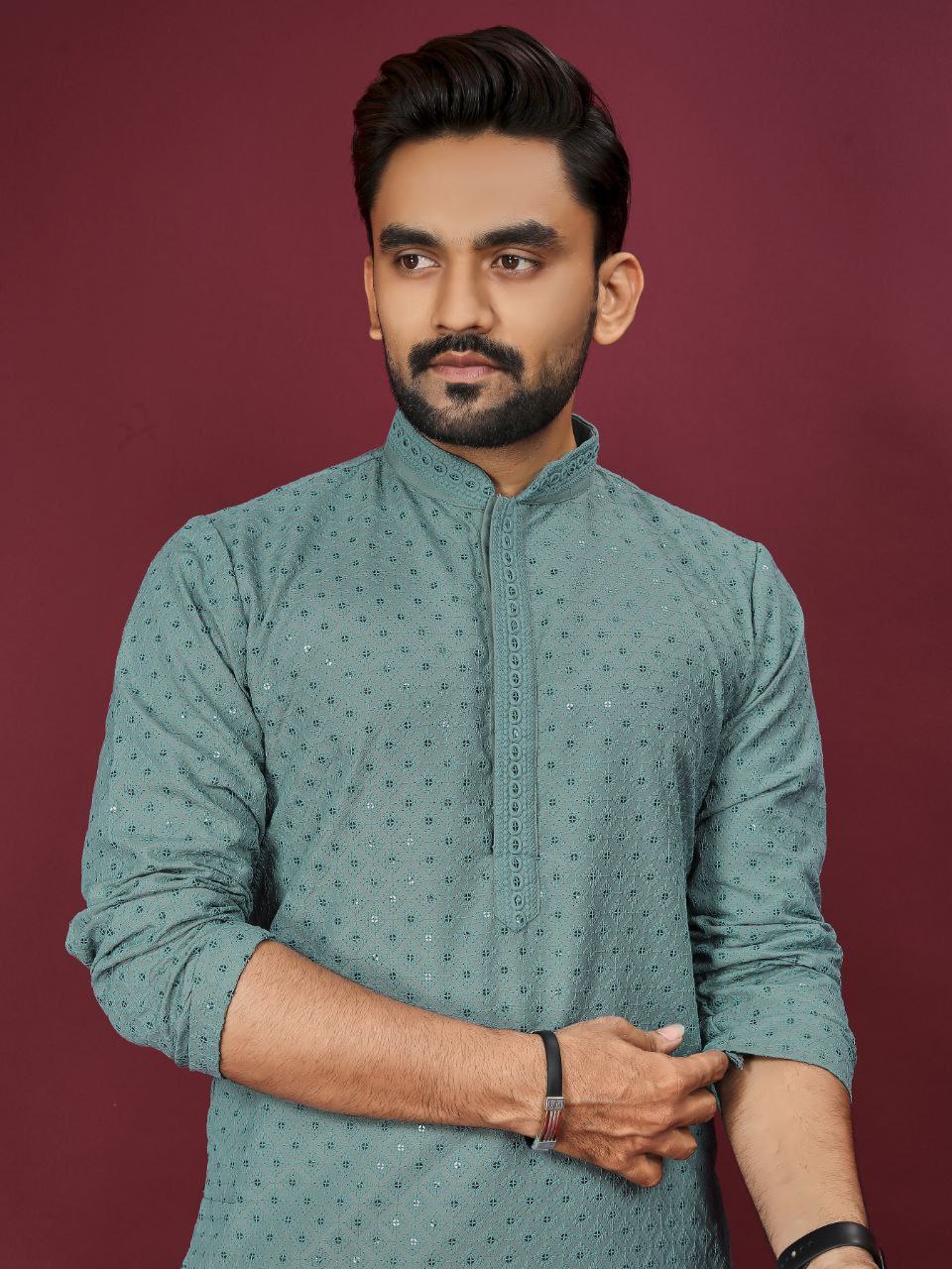 Men's Silk Kurta Collection Heavy Rayon with Lucknowi Work and Mate Sequence Traditional Wear for Parties