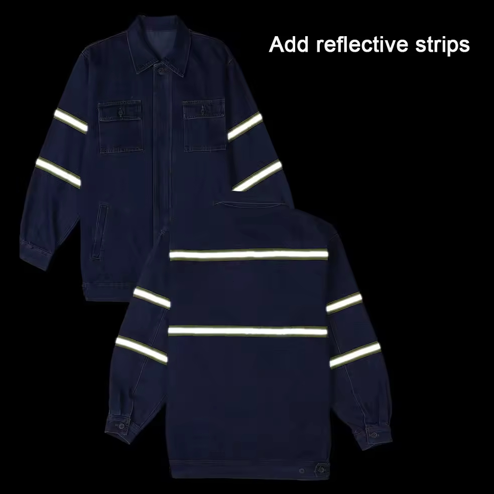 Wholesale Custom Men Thicken Workwear Clothing Safety Reflective Denim Jacket Uniforms