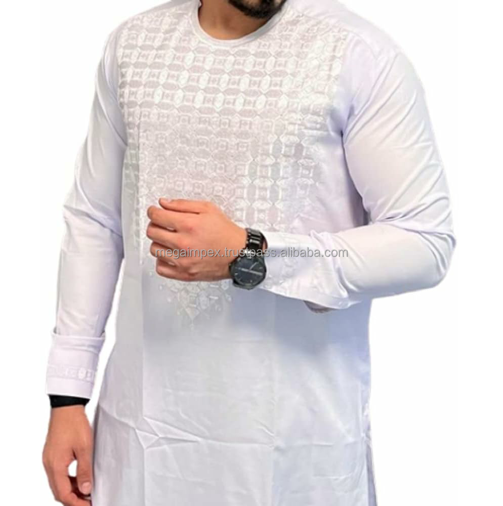 Ethnic Kuchi Handmade Tribal Traditional Embroidery Casual Cotton Men's Afghani Salwar Kameez Long Sleeve Solid Color Ankle
