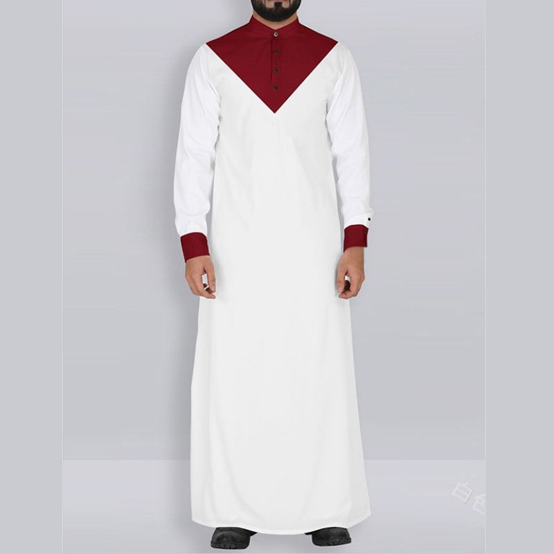 OEM Plus Size S-5XL Fashionable Men's Retro Islamic Muslim Kaftan Abaya Saudi Qatar Collar Robe Long-Sleeved African Clothing