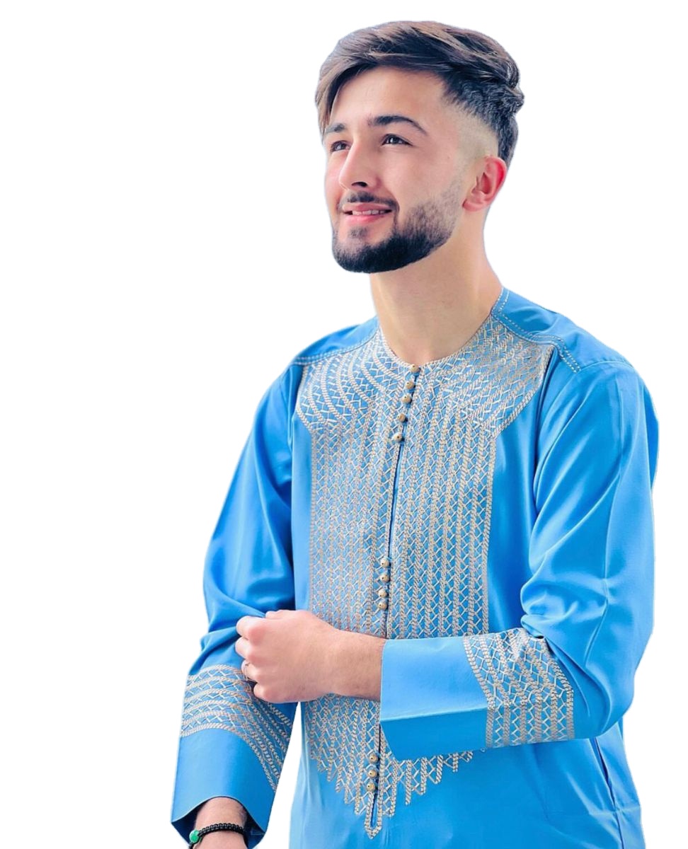 Ethnic Kuchi Handmade Tribal Traditional Embroidery Casual Cotton Men's Afghani Salwar Kameez Long Sleeve Solid Color Ankle