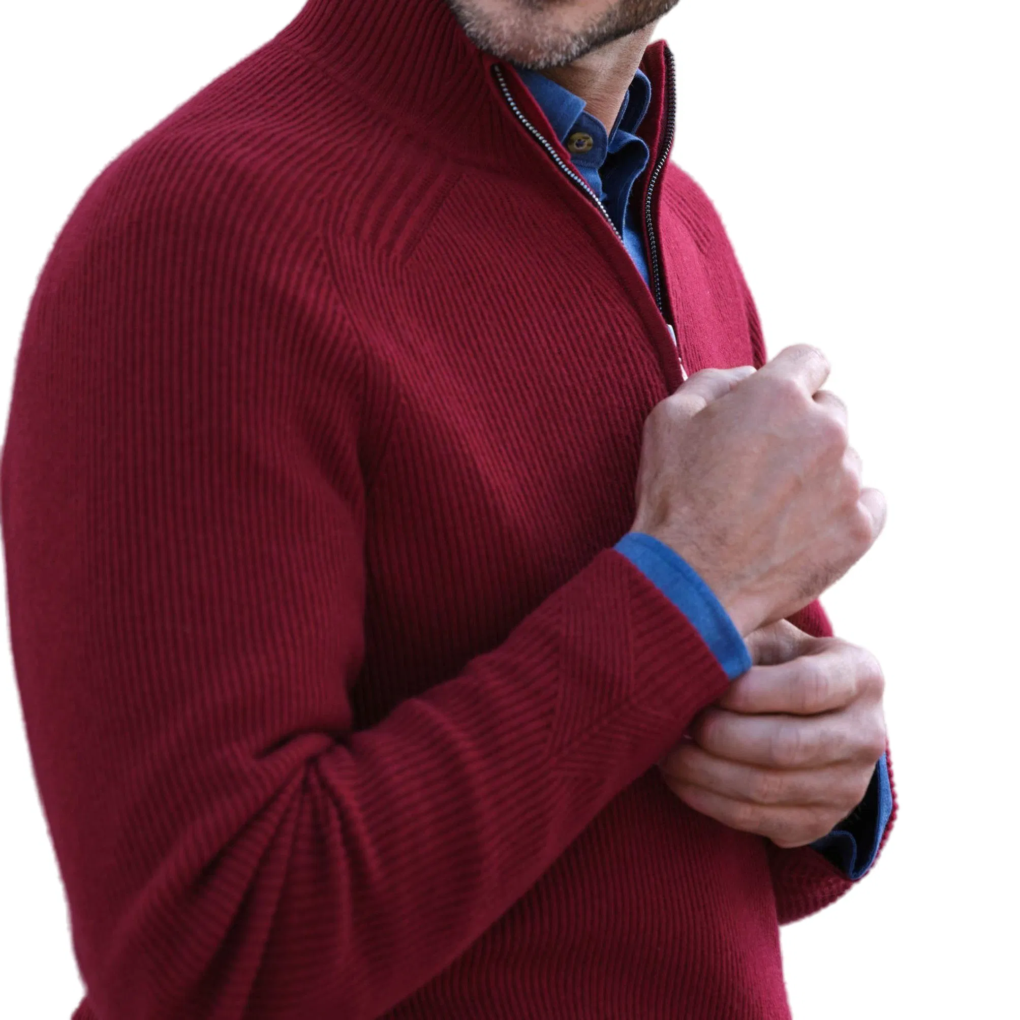 Merino-Wool &amp; Cashmere Blended Men's Quarter-Zip High-Neck Ribbed Pullover Knitwear Jumper Sweater
