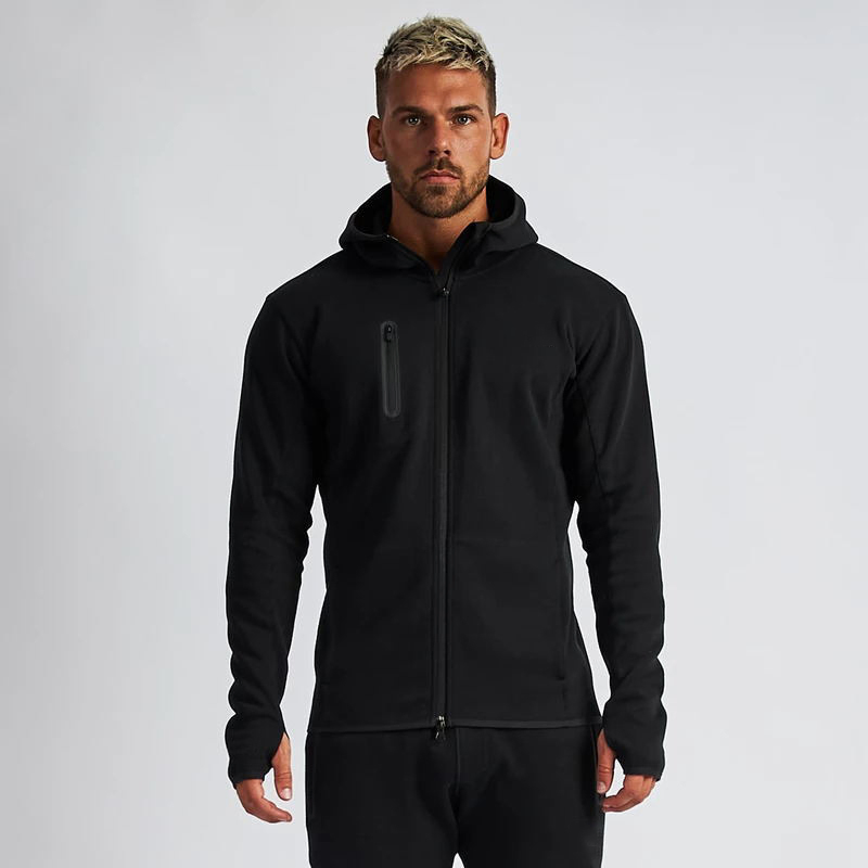 Spring and Autumn New Cotton Men's Zipper Hooded Top Fashion Men's Jacket Solid Color Zipper Pocket Casual Wear