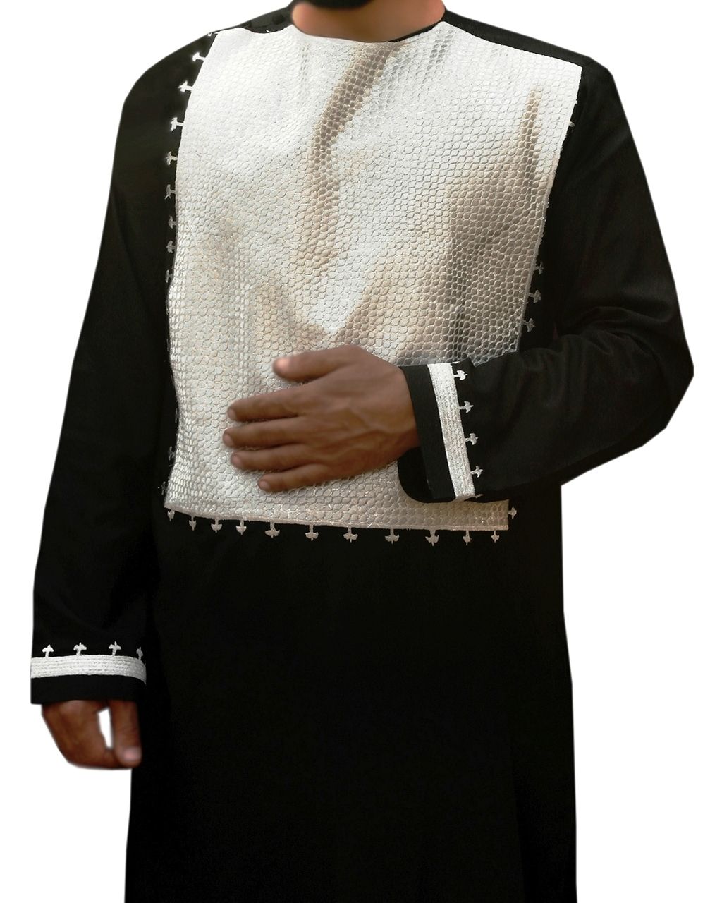 Ethnic Kuchi Handmade Tribal Traditional Embroidery Casual Cotton Men's Afghani Salwar Kameez Long Sleeve Solid Color Ankle
