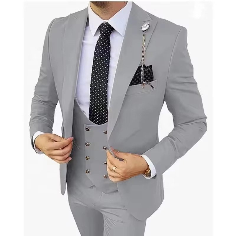 Hot Selling RTS OEM ODM Available Groom Dress Business Suit Sky Blue Wedding Men Suit Men Masculine PROM blazer 3 Pieces