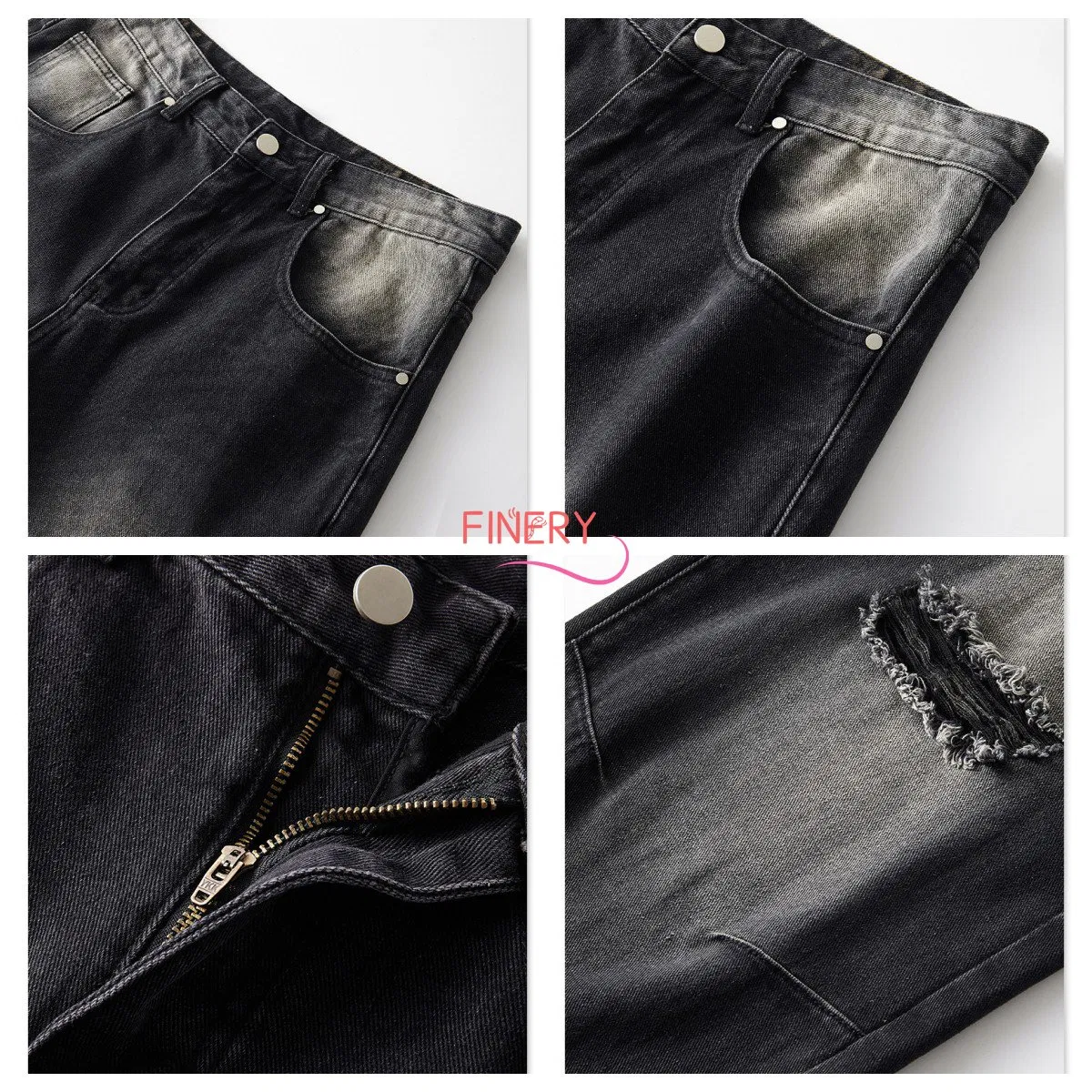 Washed Mule Gradient Ripped Jeans Vintage Loose Fashion Brand Trousers Men