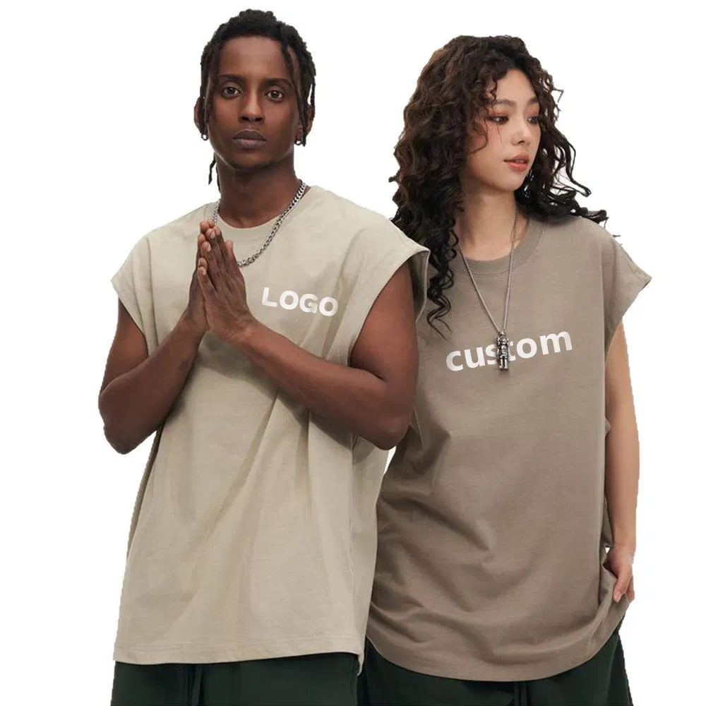 Wholesale Men's Plain Print Embroidered Oversized Logo Sleeveless T Shirt Unisex Tops 100% Cotton Boxy Distressed Black White Custom Tank Top Men
