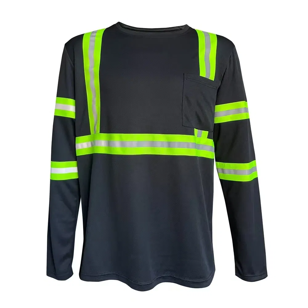 Custom Men's Long Sleeve Hi Vis Security Guard Workwear Uniform Jacket Reflective Stripes Button-up Mechanic Work Shirt Summer