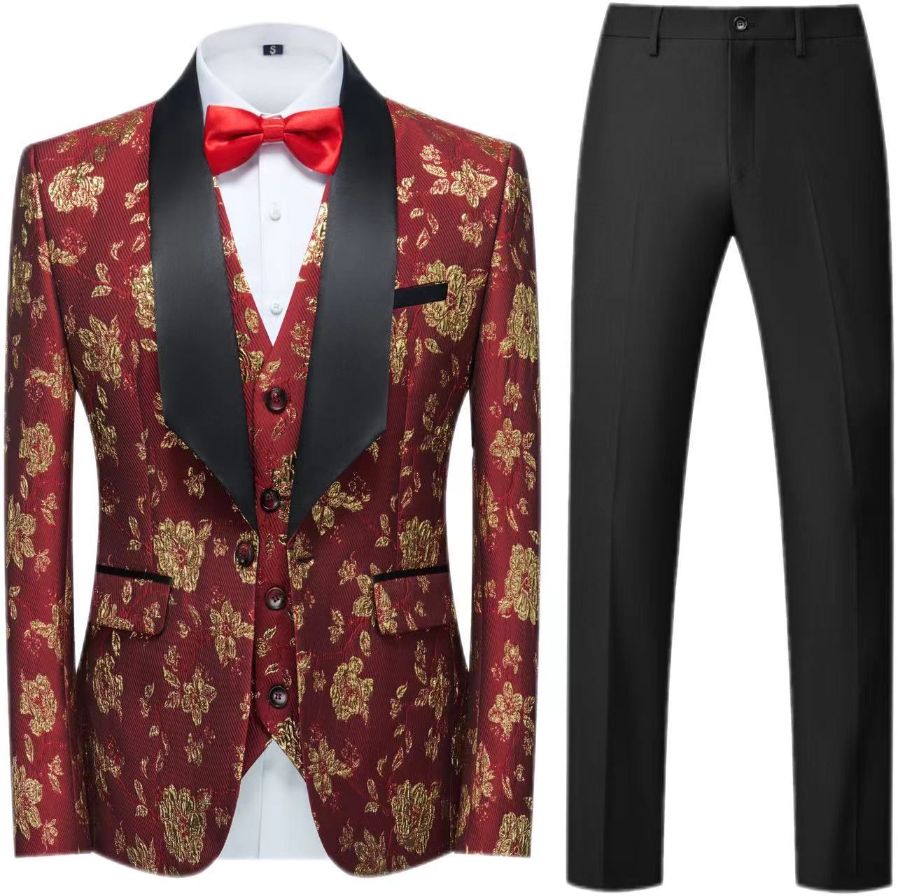 Men's High Quality Polyester Slim Fit Wedding Groom Suits Breathable Single-Breasted Notched Collar Formal Business Suit