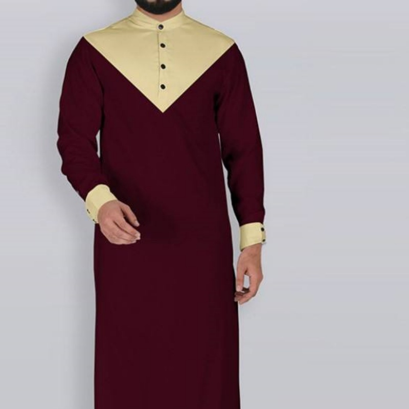 OEM Plus Size S-5XL Fashionable Men's Retro Islamic Muslim Kaftan Abaya Saudi Qatar Collar Robe Long-Sleeved African Clothing