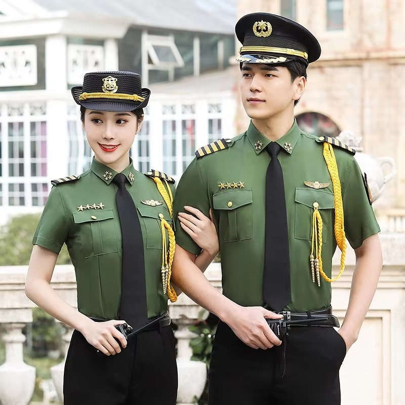 Factory Direct Yacht Captain Uniform Set Short Sleeve Nautical Officer Workwear for Men &amp; Women with Hat