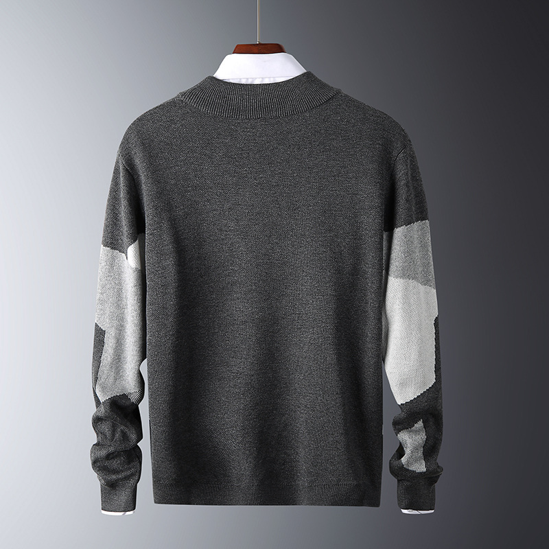 Nnr Knitwear Autumn Winter White Round Neck Long Sleeve Jacquard Sweater for Men