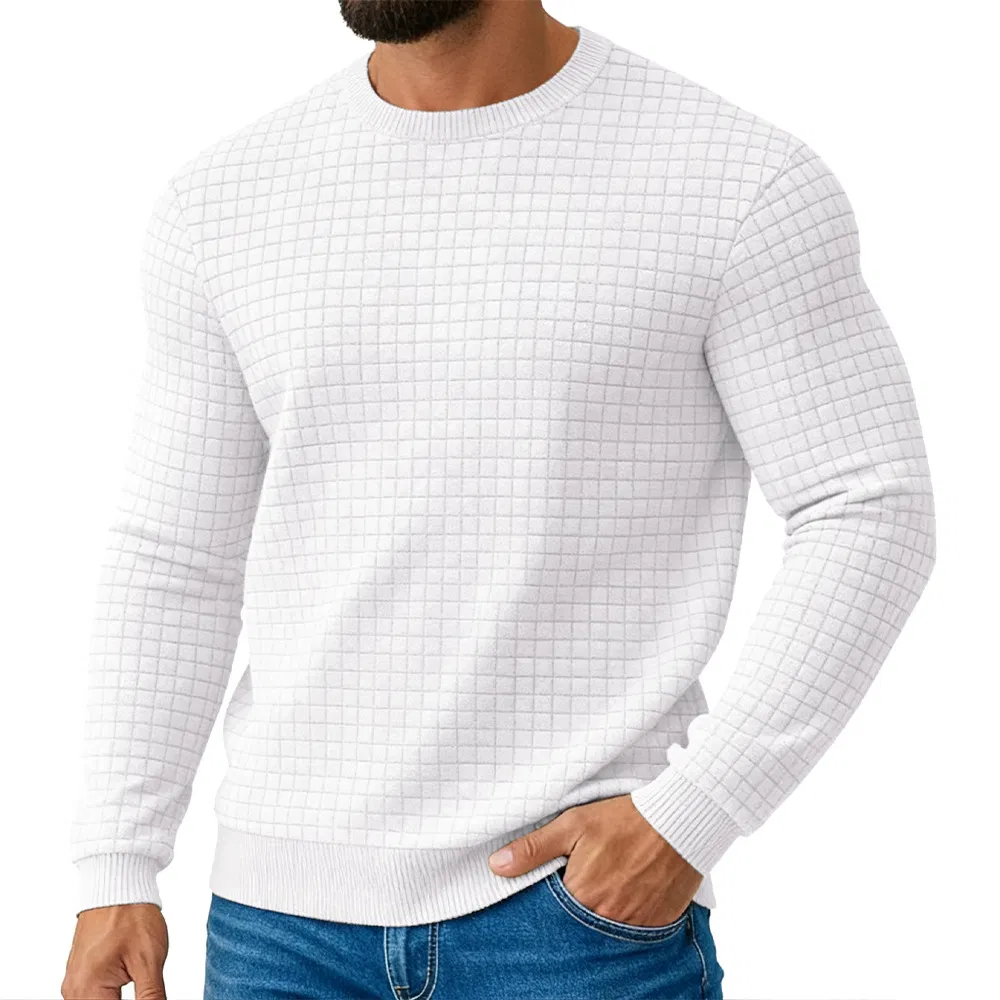 Long-Sleeved Men's T-Shirt with a Loose Checkered Pattern and a Heavyweight Casual Base Layer Men's Jacquard Men's Wear